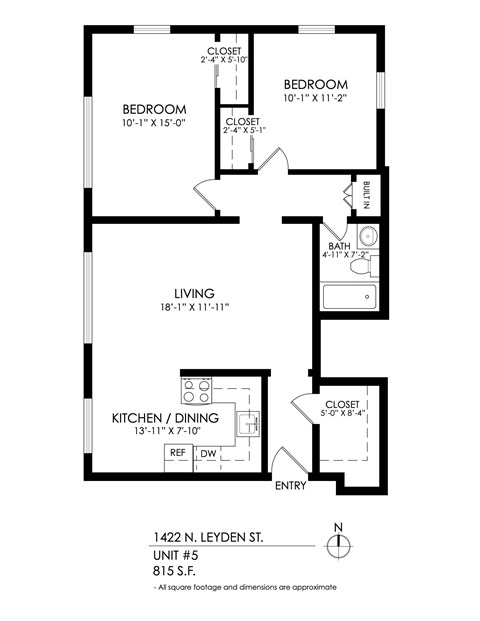 Floor plan for 2 beds, 1 bath, 800 sqft
